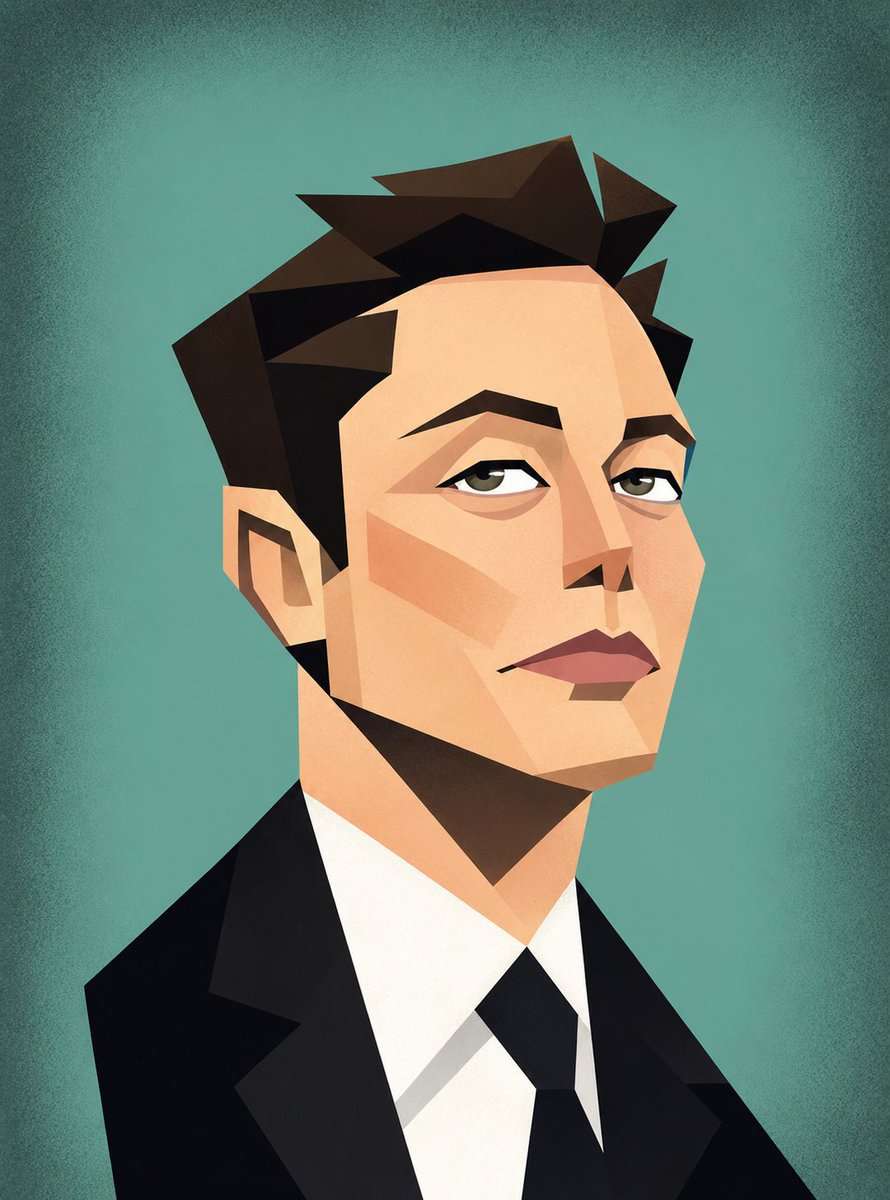 Create a funny geometric cubist-style vector caricature portrait inspired by modern minimalist editorial illustrations. The artwork should feature exaggerated facial proportions, long neck, angular jawlines, sharp polygonal shading, oversized expressive eyes, stylized hair, and flat pastel colors. Use a clean teal textured background with soft vignette edges. The art style should look like a playful retro vector poster mixed with cubism and fashion illustration aesthetics.

Create four separate portraits in this exact same style:
1. Elon Musk in a black futuristic outfit
2. Cristiano Ronaldo in a Portugal jersey with a funny confident expression
3. Virat Kohli in an India cricket jersey with bold beard styling
4. Lionel Messi in an Argentina jersey with calm iconic expression

Style details:
- geometric polygon face design
- flat vector shading
- minimal smooth gradients
- exaggerated funny proportions
- long neck and sharp facial structure
- modern cartoon/editorial illustration vibe
- clean crisp edges
- retro pastel color palette
- no watermark
- highly detailed vector art
- centered composition
- portrait poster format