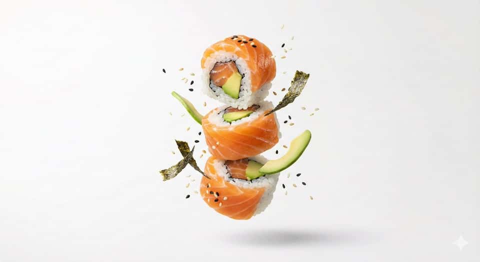[FOOD NAME], premium food advertising photography on a white seamless background.

High-key studio lighting with soft directional highlights emphasizing form, texture, and freshness.

Floating, stacked composition with subtle levitation for dynamic depth, creating a clean, modern hero shot.

Ingredients and natural garnishes associated with [FOOD NAME] gently suspended mid-air, minimal and intentional.

Clean, minimalist layout with strong visual focus on the hero product.

Crisp yet soft contact shadow grounding the composition.

Ultra-realistic macro product photography look, 100mm lens aesthetic, f/8 aperture for full sharp focus.

Subtle surface textures and natural imperfections clearly visible.

Editorial-grade commercial styling, luxury food branding aesthetic.
Photorealistic, 8K ultra-high resolution.