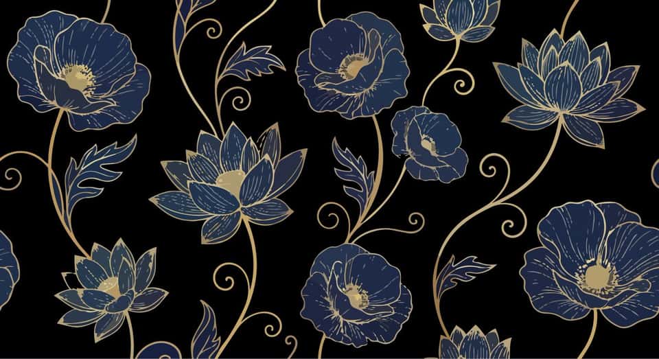 Nano Banana Pro Prompt in Adobe Illustrator (Text-to-Vector);

Prompt 1:
Elegant luxurious floral pattern featuring large blooming flowers (poppy or lotus style) with intricate thin golden line art outlines and delicate veining on petals. Flowers in varying sizes, with detailed stamens and subtle centers, connected by flowing graceful golden stems and tendrils. Rich deep navy blue background with subtle watercolor-like texture and soft gradients for depth.

Prompt 2:
Elegant luxurious floral pattern featuring large blooming flowers (lilies) with intricate thin golden line art outlines and delicate veining on petals. Flowers in varying sizes, with detailed stamens and subtle centers, connected by flowing graceful golden stems and tendrils. Rich deep navy blue background with subtle watercolor-like texture and soft gradients for depth.