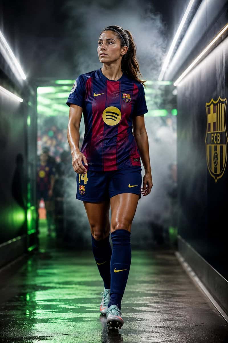 Create a hyper-realistic cinematic women’s football portrait inspired by premium sports-editorial campaigns and luxury athletic photography. IMPORTANT: Generate ONLY ONE SINGLE VERTICAL IMAGE. STYLE: Luxury glossy realism. Modern feminine athletic atmosphere. Premium football-editorial vibe. MAIN CONCEPT: A beautiful young adult female football superstar training alone inside a bright football stadium during sunset. MODEL: Adult athletic female with glamorous sporty beauty, glossy realistic skin, toned feminine body, emotional focused expression. OUTFIT: Luxury Manchester City inspired women’s football kit with: premium sky-blue jersey, white shorts, long white socks, professional football boots, realistic sporty sweat glow. BACKGROUND: Bright football stadium with: green grass field, white floodlights, soft crowd blur, dreamy cinematic depth. LIGHTING: Warm sunset stadium lighting. Natural glossy reflections. Soft sporty highlights. MOOD: Elegant. Powerful. Champion sporty confidence. QUALITY: Ultra realistic native 4K HDR realism. Natural athletic textures. Authentic football atmosphere.