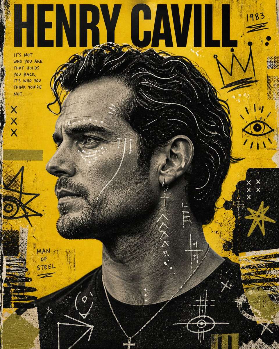Create a high-detail mixed-media editorial poster of a person ( Keep the face of the person 100% accurate from the reference image ) in a left-facing side profile. It should look like a real printed poster, not digital—use paper grain, ink texture, halftone, and slight scan imperfections.
Portrait in matte black tones with realistic skin detail, not flat. Short twisted locs on top, faded sides, trimmed beard. Add white hand-drawn outlines on some hair strands.
Include a hoop earring with a cross pendant and a thin chain with a cross. Expression calm and serious.
Add white hand-drawn dots, lines, and abstract symbols across the face, neck, and shoulders, like chalk or marker on a printed photo.
Background: vivid yellow with black graffiti-style doodles (crowns, eyes, stars, abstract shapes). Add subtle olive/gold accents.
Top text: smack in bold black sans-serif.
Composition: vertical poster, head and shoulders, slightly left-centered, facing left.
Colors: yellow, black, white, small olive accents.
Style: raw, street-art, zine-like, real printed poster feel. No glossy or 3D look. Avoid smooth digital finish or AI artifacts.
Aspect ratio 4:5