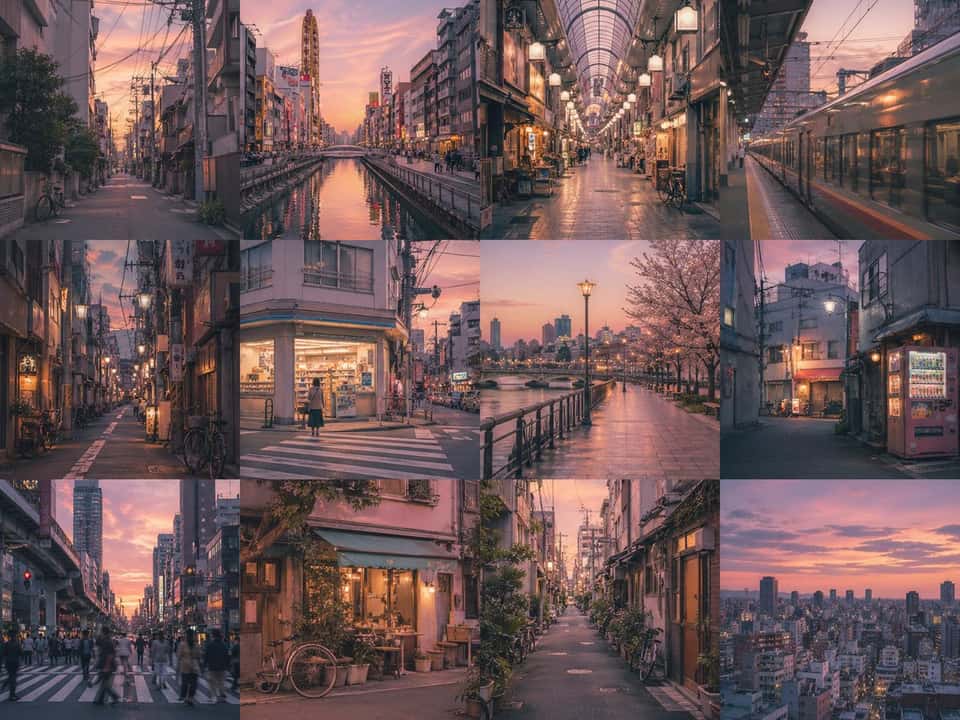 Create a [GRID_LAYOUT] borderless grid where each panel is an independent image of the [SUBJECT]. Maintain strong subject consistency across all panels, with consistent color and lighting. Depict [THEME] with a [MOOD] mood in [STYLE] style. No text. No gap.