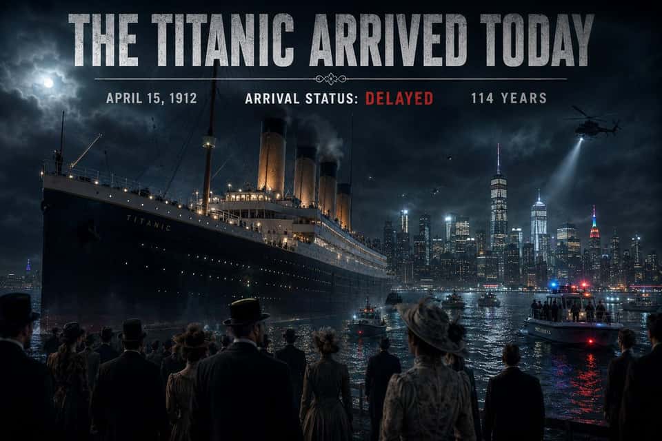 {"title": "TITANIC NEVER SANK","scene": "A dark and stormy night in modern-day New York Harbor. The RMS Titanic emerges slowly from thick fog, illuminated only by its warm deck lights. The ship looks untouched by time, as if it has just completed its maiden voyage.","subject": "Passengers in elegant 1912 clothing stand silently along the railings. Their faces show confusion, awe, and disbelief as they stare at a futuristic skyline glowing in the distance.","detail": "Towering skyscrapers pierce the clouds. Neon lights reflect across the black water. Helicopters cross the night sky. Small modern boats surround the Titanic, their passengers frozen in shock at the impossible sight.","atmosphere": "dark cinematic storytelling, alternate history, mystery, nostalgia, emotional, hauntingly beautiful","lighting": "cold blue tones, moonlight breaking through storm clouds, subtle fog, dramatic reflections, volumetric lighting","composition": "epic wide-angle shot, Titanic dominating the frame, futuristic Manhattan skyline in the background, immense sense of scale","style": "hyper realistic, cinematic masterpiece, Hollywood movie still, IMAX photography, film grain, ultra detailed, 8K","image_text": "THE TITANIC ARRIVED TODAY"}
